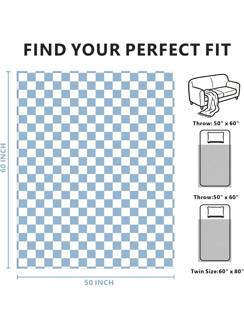Collections Light Blue & White Check Plush Throw Blanket